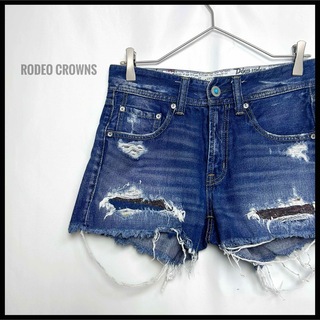 ロデオクラウンズ(RODEO CROWNS)のRODEO CROWNS 切りっぱなし　クラッシュ　ダメージ　ショートパンツ　青(ショートパンツ)