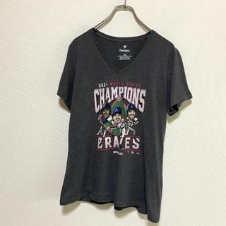 メジャーリーグベースボール(MLB)のアメリカ古着　MLB　アトランタ・ブレーブス　半袖　Tシャツ　Vネック　I459(Tシャツ(半袖/袖なし))