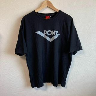 PONY Tシャツ プリント　ロゴ　オーバーサイズ　ブラック　黒　XL(Tシャツ/カットソー(半袖/袖なし))