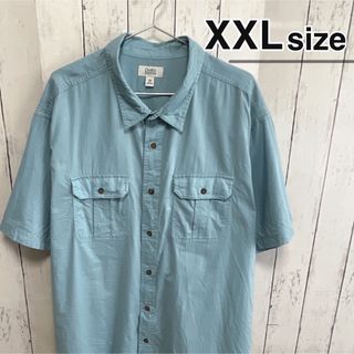 シャツ(shirts)のUSA古着　半袖シャツ　XXLサイズ　ライトブルー　水色　無地　ダブルポケット(シャツ)