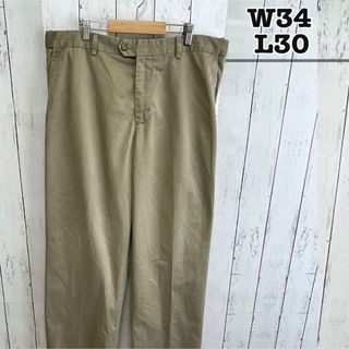 USA古着　チノパン　ワイドパンツ　コットン　ベージュ　ノータック　W34L30(チノパン)