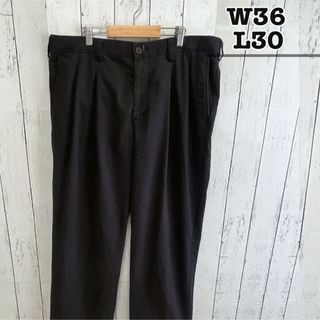 USA古着　チノパン　2タック　ボトムス　パンツ　ブラック　黒　無地　W36(チノパン)