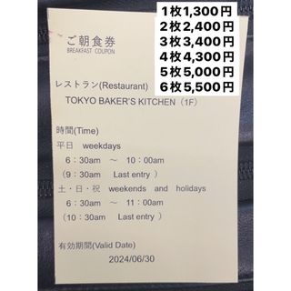 三井ガーデンホテル　朝食券