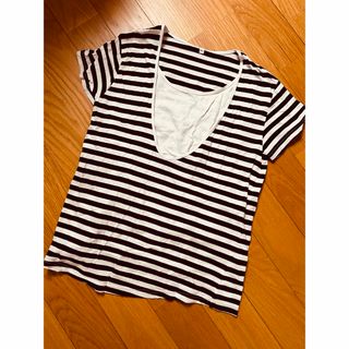 ムジルシリョウヒン(MUJI (無印良品))の無印　マタニティ　授乳服　半袖 ボーダー(マタニティトップス)