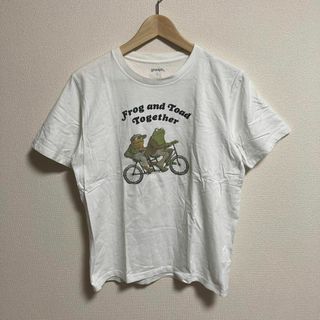 グラニフ　Tシャツ カエル　プリント　自転車　半袖　古着　白T ホワイト　S(Tシャツ/カットソー(半袖/袖なし))