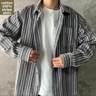 US古着 90s コットン ストライプ シャツ ストリート ゆるダボ BD XL(その他)