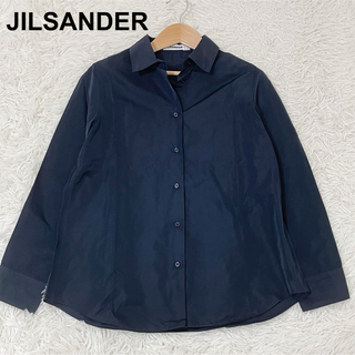 ジルサンダー(Jil Sander)の極美品　JILSANDER   シルクドレスシャツ　ネイビー　ジルサンダー　M(シャツ/ブラウス(長袖/七分))