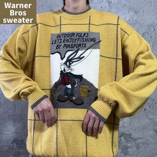 US古着 90s ワーナー・ブラザーズ キャラクターロゴ 刺繍 セーター ニット(ニット/セーター)