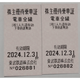 東武鉄道 株主優待乗車証 2枚 2024年12月期限