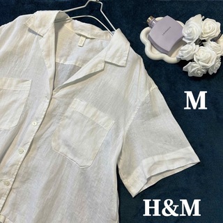 エイチアンドエム(H&M)のH&M オーバーサイズ シャツ ブラウス ネルシャツ 半袖 白 無地 6d1(シャツ/ブラウス(半袖/袖なし))