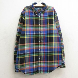 ラルフローレン(Ralph Lauren)の古着 ラルフローレン Ralph Lauren 長袖 ブランド シャツ キッズ ボーイズ 子供服 90年代 90s ワンポイントロゴ コットン ボタンダウン 青他 ブルー チェック 24jun04(シャツ/カットソー)