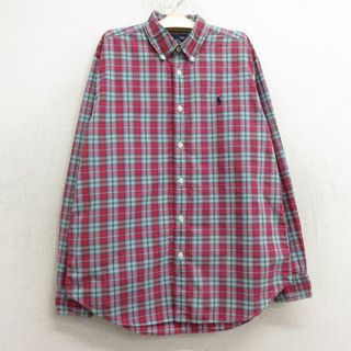 ラルフローレン(Ralph Lauren)の古着 ラルフローレン Ralph Lauren 長袖 ブランド シャツ キッズ ボーイズ 子供服 90年代 90s ワンポイントロゴ コットン ボタンダウン 赤他 レッド チェック 24jun04(シャツ/カットソー)