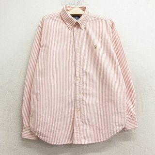 ラルフローレン(Ralph Lauren)の古着 ラルフローレン Ralph Lauren 長袖 ブランド シャツ キッズ ボーイズ 子供服 90年代 90s ワンポイントロゴ オックスフォード コットン ボタンダウン 赤系他 レッド ストライプ 24jun04(シャツ/カットソー)