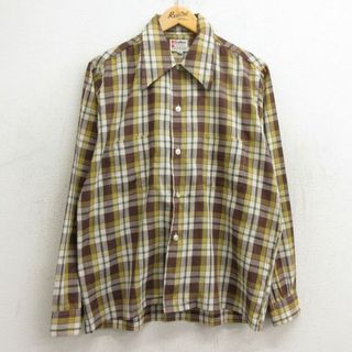 L★古着 長袖 シャツ 70年代 メンズ 70s 茶他 ブラウン チェック 24jun04 中古 トップス(シャツ)