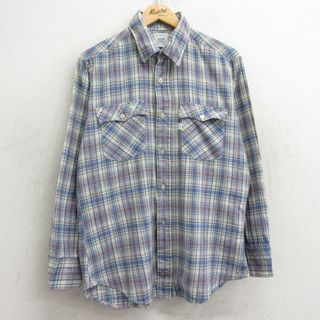 リーバイス(Levi's)のXL★古着 リーバイス Levis 長袖 ブランド シャツ メンズ 80年代 80s オリンピック 薄ベージュ他 カーキ チェック 24jun04 中古 トップス(シャツ)