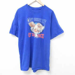 ヘインズ(Hanes)のXL★古着 ヘインズ Hanes 半袖 Tシャツ メンズ 鳥 ネズミ コットン クルーネック 青 ブルー 24jun04 中古(Tシャツ/カットソー(半袖/袖なし))