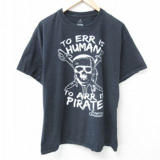 Disney - L★古着 半袖 Tシャツ メンズ ディズニー DISNEY パイレーツオブカリビアン コットン クルーネック 黒 ブラック 24jun04 中古