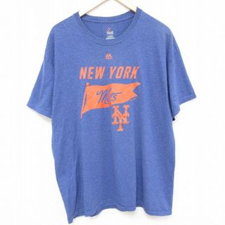 マジェスティック(Majestic)のXL★古着 マジェスティック 半袖 Tシャツ メンズ MLB ニューヨークメッツ クルーネック 青 ブルー 霜降り メジャーリーグ ベースボール 野球 24jun04 中古(Tシャツ/カットソー(半袖/袖なし))