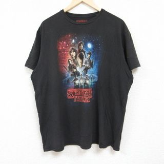 XL★古着 半袖 Tシャツ メンズ ドラマ ストレンジャーシングス コットン クルーネック 黒 ブラック 【spe】 24jun04 中古(Tシャツ/カットソー(半袖/袖なし))