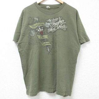 L★古着 半袖 ビンテージ Tシャツ メンズ 00年代 00s 十字架 コットン クルーネック 緑 グリーン 24jun04 中古(Tシャツ/カットソー(半袖/袖なし))