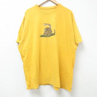 XL★古着 半袖 Tシャツ メンズ ヘビ 大きいサイズ クルーネック 黄 イエロー 【spe】 24jun04 中古(Tシャツ/カットソー(半袖/袖なし))