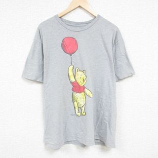 Disney - XL★古着 半袖 Tシャツ メンズ ディズニー DISNEY くまのプーさん 大きいサイズ クルーネック グレー 霜降り 24jun04 中古