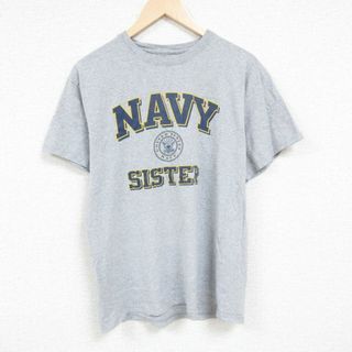 L★古着 半袖 Tシャツ メンズ ミリタリー ネイビー NAVY クルーネック グレー 霜降り 24jun04 中古(Tシャツ/カットソー(半袖/袖なし))