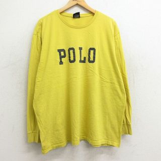 ラルフローレン(Ralph Lauren)のXL★古着 ラルフローレン Ralph Lauren ポロスポーツ 長袖 ブランド Tシャツ メンズ 00年代 00s ビッグロゴ 大きいサイズ コットン クルーネック 黄 イエロー 24jun04 中古(Tシャツ/カットソー(半袖/袖なし))