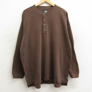 XL★古着 ドッカーズ 長袖 ビンテージ Tシャツ メンズ 90年代 90s 無地 大きいサイズ コットン ヘンリーネック 茶 ブラウン 24jun04 中古(Tシャツ/カットソー(半袖/袖なし))