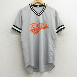 ウィルソン(wilson)のL★古着 ウィルソン 半袖 ビンテージ Tシャツ メンズ 80年代 80s Ragels RELICS アルケーライン 6 ラグラン Vネック USA製 グレー他 24jun04 中古(Tシャツ/カットソー(半袖/袖なし))