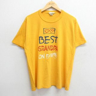 L★古着 半袖 ビンテージ Tシャツ メンズ 90年代 90s BEST GRANDPA ハート コットン クルーネック USA製 黄 イエロー 24jun04 中古(Tシャツ/カットソー(半袖/袖なし))