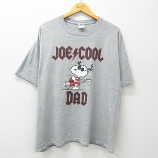 スヌーピー(SNOOPY)のXL★古着 半袖 ビンテージ Tシャツ メンズ 00年代 00s ピーナッツ スヌーピー SNOOPY 大きいサイズ クルーネック グレー 霜降り 24jun04 中古(Tシャツ/カットソー(半袖/袖なし))