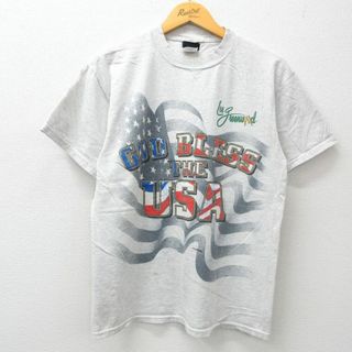 M★古着 半袖 ビンテージ Tシャツ メンズ 00年代 00s USAロゴ 星条旗 クルーネック 薄グレー 霜降り 24jun04 中古(Tシャツ/カットソー(半袖/袖なし))