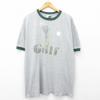 XL★古着 半袖 ビンテージ Tシャツ メンズ 90年代 90s ゴルフ 大きいサイズ クルーネック USA製 グレー 霜降り他 リンガー 24jun04 中古(Tシャツ/カットソー(半袖/袖なし))