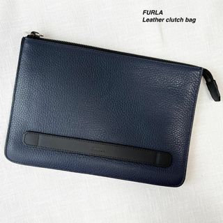 Furla - 極美品 フルラ レザークラッチバッグ 普段使い お洒落 キレイ目 ネイビー