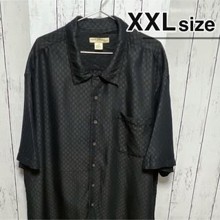 シャツ(shirts)のUSA古着　半袖シャツ　XXL　ブラック　黒　チェック柄　レーヨン　ハワイアン(シャツ)