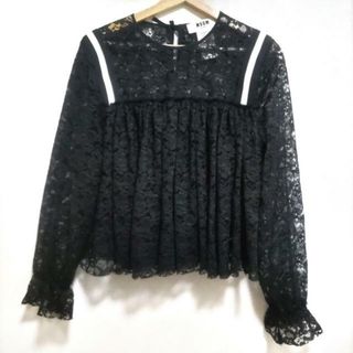 エムエスジイエム(MSGM)のMSGM(エムエスジィエム) 長袖カットソー サイズ38 M レディース美品  - 黒×白 クルーネック/レース(カットソー(長袖/七分))