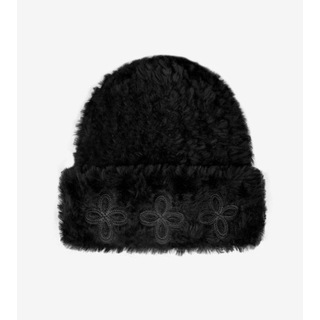 ファーニット帽 帽子 レディース ブラック ロゴ 韓国 冬 シンプル オルチ 黒(ニット帽/ビーニー)