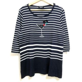 ソニアリキエル(SONIA RYKIEL)のSONIARYKIEL(ソニアリキエル) 七分袖Tシャツ サイズ46 XL レディース - ダークネイビー×白×マルチ クルーネック/ボーダー/スパンコール/ラインストーン/ビジュー(Tシャツ(長袖/七分))