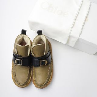 クロエ(Chloe)の美品 クロエ Chloe CH23070 クレープソール レザー モカシン シューズ 37/ブラウン ミッドカット ストラップ ボア 起毛【2400013885423】(スリッポン/モカシン)