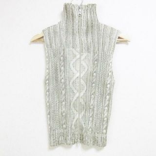 プリーツプリーズイッセイミヤケ(PLEATS PLEASE ISSEY MIYAKE)のPLEATS PLEASE(プリーツプリーズ) ベスト サイズ3 L レディース - グレーベージュ×アイボリー プリーツ(ベスト/ジレ)