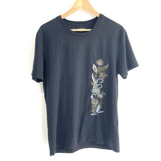フェンディ(FENDI)のFENDI(フェンディ) 半袖Tシャツ サイズXL メンズ美品  - 黒×カーキ×ライトブルー クルーネック/刺繍(Tシャツ/カットソー(半袖/袖なし))