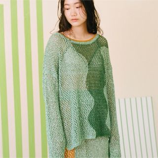 ビューティアンドユースユナイテッドアローズ(BEAUTY&YOUTH UNITED ARROWS)のPAMM 寛大なインテリアのメッシュニット 巾着袋付き グリーン(ニット/セーター)