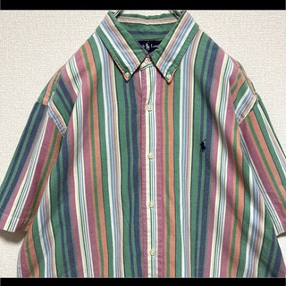 ラルフローレン(Ralph Lauren)のラルフローレン BDシャツ 半袖 マルチカラーストライプ 紺ポニー刺繍 LL(シャツ)