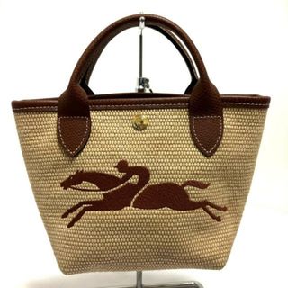 ロンシャン(LONGCHAMP)のLONGCHAMP(ロンシャン) トートバッグ美品  ル・パニエ・プリアージュ ベージュ×ブラウン ミニバッグ/刺繍/かごバッグ ストロー×レザー(トートバッグ)