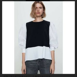 ザラ(ZARA)のZARA　ザラ　プリーツブラウス　コントラストブラウス(シャツ/ブラウス(長袖/七分))