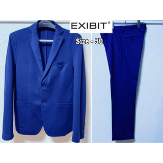新品同様 EXIBIT ステッチ セットアップ メンズスーツ ブルー サイズ50(セットアップ)