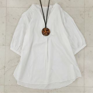 シップス(SHIPS)の美品♪ カージュ シップス コットンリネン 五分袖ブラウス スキッパー ホワイト(シャツ/ブラウス(半袖/袖なし))