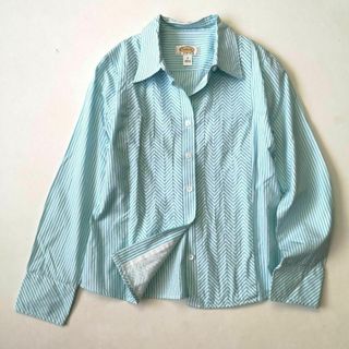 タルボット(TALBOTS)のタルボット　ヘリンボーン　長袖　シャツ　ブラウス　奇抜　水色　4（S～M)(シャツ/ブラウス(長袖/七分))