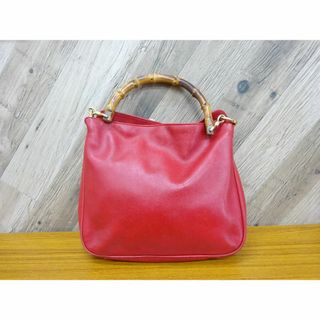 Gucci - K三183/ GUCCI バンブー レザー レッド系 ハンドバッグ